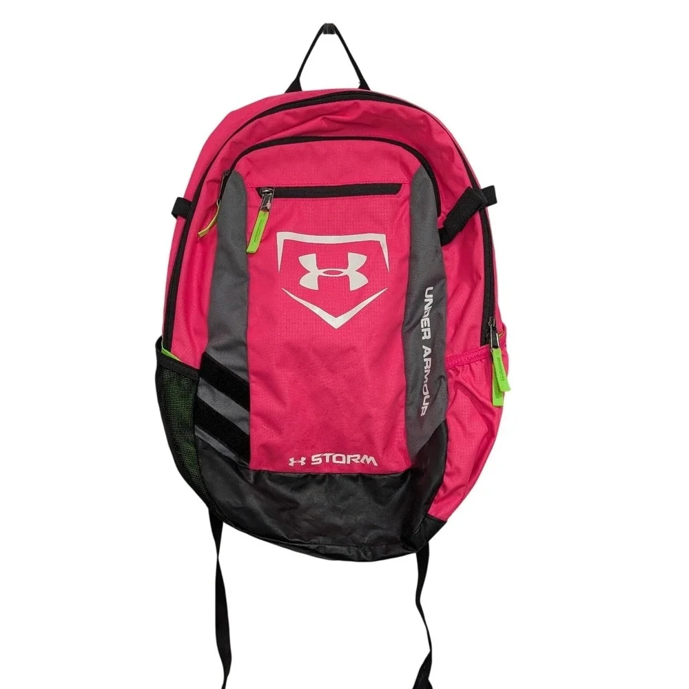 Under Armour Storm Backpack Pink Lime Green HeatGear Athletic Bag - OSFA